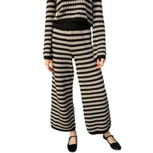 Muse Mixed Pattern Knitted wide leg Pant black and tan Large